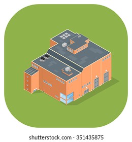 Isometric vector illustration industrial building.  Isometric factory warehouse building icon. large industrial manufacturing buildings.