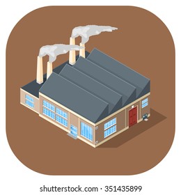 Isometric vector illustration industrial building.  Isometric factory warehouse building icon. large industrial manufacturing buildings.