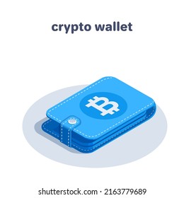 Isometric Vector Illustration Isolated On White Background, Icon Like Wallet With Bitcoin Icon, Cryptocurrency Or Crypto Wallet