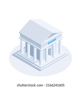 isometric vector illustration isolated on white background, bank icon, business and finance object or building