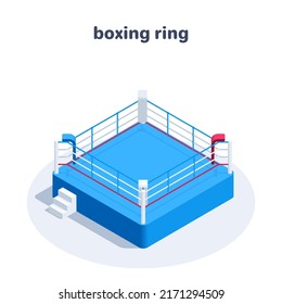 isometric vector illustration isolated on white background, boxing ring icon, sports and equipment