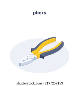 isometric vector illustration isolated on white background, pliers icon, hand tool for workers