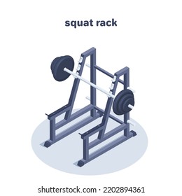 Isometric Vector Illustration Isolated On White Background, Fitness Squat Rack, Gym Sports Equipment