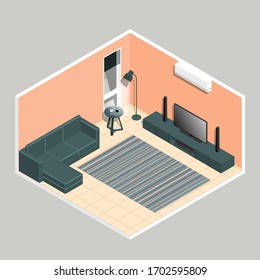 isometric vector illustration of a living room