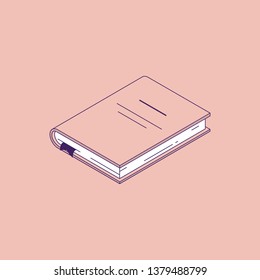 Isometric vector illustration of lying paper book or diary with hardcover.