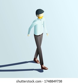 Isometric vector illustration of a man wearing mask walking alone. Wearing mask is new normal and new fashion.
