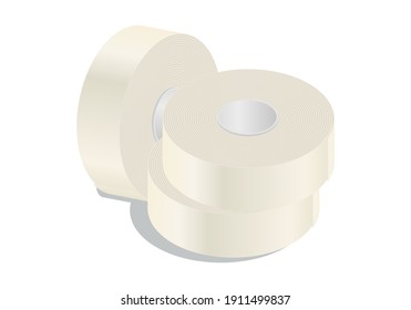 Isometric vector illustration masking tape rolls isolated on white background. Realistic insulation duct tape roll icon in flat cartoon style. Duct roll adhesive tape for packaging, repair, renovation