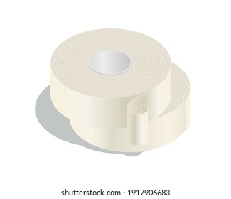 Isometric vector illustration masking tape rolls isolated on white background. Realistic insulation duct tape roll icon in flat cartoon style. Duct roll adhesive tape for packaging, repair, renovation