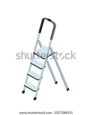 Isometric vector illustration metal and plastic foldable stepladder with wide steps isolated on white background. Realistic colorful household aluminum step ladder icon in flat cartoon style.