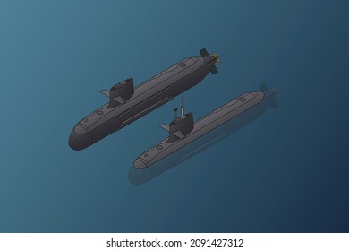 Isometric Vector Illustration Military  Submarine