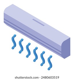 Isometric vector illustration of a modern air conditioner emitting cold air symbols
