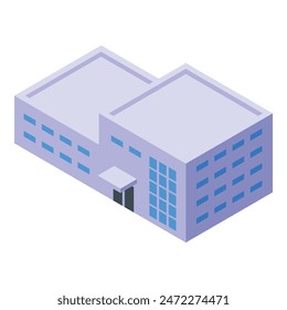 Isometric vector illustration of a modern blue warehouse building, suitable for logistics themes