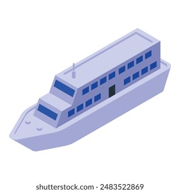 Isometrische Vektorillustration eines modernen Frachtschiffes auf weißem, isoliertem Hintergrund, ideal für die See-, Fracht- und Logistikbranche Infografik Design