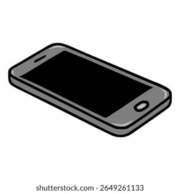 Isometric vector illustration of a modern smartphone with a dark screen, showcasing a sleek design and a three-dimensional perspective.