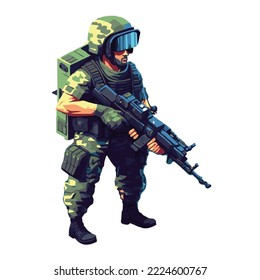 Isometric vector illustration of modern soldier