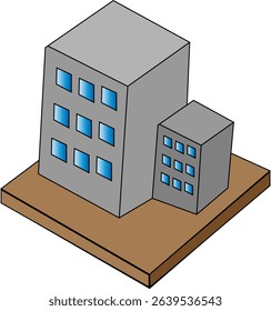 Isometric Vector Illustration of Office Buildings on Land Plot – Urban Architecture Concept for Real Estate, Construction, and City Planning Projects