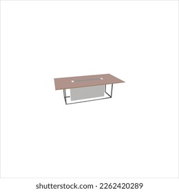 Isométrica ilustración vectorial del lugar de trabajo de oficina. Conjunto de interiores: escritorio de oficina, silla moderna, fotos, notas y diagramas, documentos, papeles, laptop, lámpara, papelera, carpeta, papelería, gafas, cajaCo