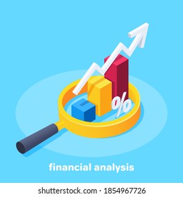 ilustración vectorial isométrica en un fondo azul, gráfico con una flecha hacia arriba dentro de un bucle, análisis financiero