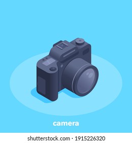 Isometric Vector Illustration On Blue Background, Camera Icon