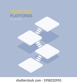 isometrische Vektorgrafik auf grauem Hintergrund, isometrische Plattformen zum Erstellen von Designprojekten und Infografik-Vorlagen