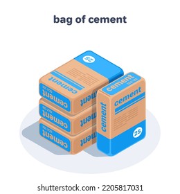 isometric vector illustration on a white background, a bag of cement stacked one on one, material for construction and repair