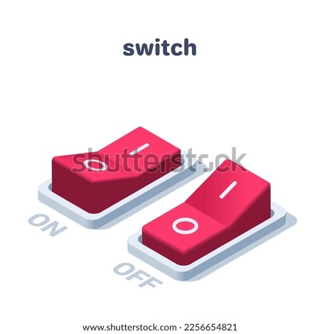 isometric vector illustration on a white background, a switch in the form of a red button in the off and on state