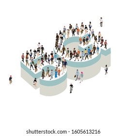  isometric vector illustration people walking on 5 generation