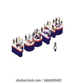 isometric vector illustration of people walking, design concept.