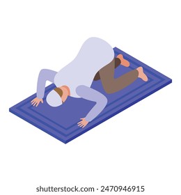 Isometric vector illustration of a person practicing child's pose on a yoga mat