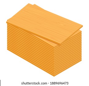 Isometric vector illustration pile of plywood sheets isolated on white background. Realistic wooden building materials vector icon in flat cartoon style. Stack of wooden boards for construction.