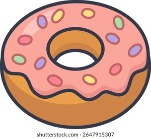Isometrische Vektorgrafik eines rosa glasierten Donuts mit bunten Sprinkles.