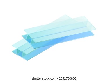 Isometric vector illustration polycarbonate plastic sheet panel isolated on white background. Realistic translucent roofing sheet icon. Plastic corrugated sandwich panel. Transparent multi wall sheet.