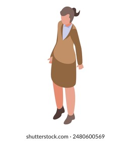 Isometric vector illustration of a professional businesswoman standing in formal corporate attire, isolated on a white background