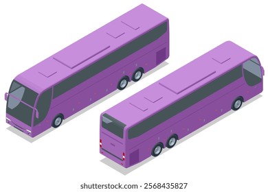 Isometric vector illustration of a purple double-decker bus. Modern design for intercity or international travel. Ideal for transport and travel-related concepts