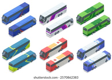 Isometric vector illustration of a purple double-decker bus. Modern design for intercity or international travel. Ideal for transport and travel-related concepts