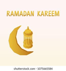 Isometric vector illustration of Ramadan Kareem design background with islamic crescent and arabic lantern. Low poly Isolated illustration for greeting card, poster and banner
