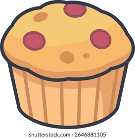 Isometric vector illustration of a raspberry muffin with berry toppings.