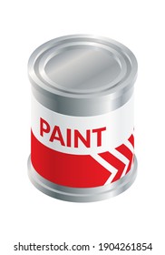 Isometric vector illustration red paint bucket isolated on white background. Realistic paint can icon in flat cartoon style. Tin bucket with red paint for renovation. Construction material.