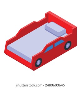 Isometric vector illustration of a red race car bed, perfect for kids' bedroom interiors
