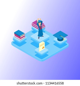 Isometric Vector Illustration Representing Academic Achievement Icons