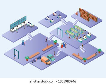 Isometric Vector Illustration Representing Areas of Department Store from Inside