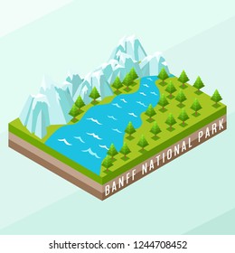 Isometric Vector Illustration Representing Banff National Park, Landmark of Alberta, Canada