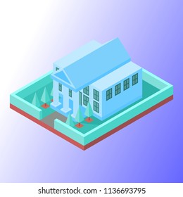 Isometric Vector Illustration Representing Bank or Government Building with Soft Colored