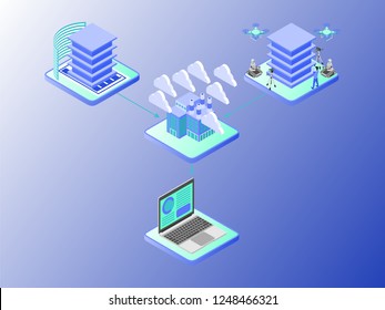 Isometric Vector Illustration Representing BIM Modeling Workflow or Scheme Using Gradient Style