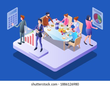 Isometric Vector Illustration Representing How the Financial Team Working to Help A Family in Financial Management