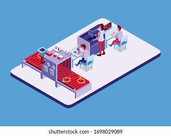 Isometrische Vektorillustration-Illustration, die den Produktionsprozess von Gold- und Silberschmuck mit 3 Dimensionen-Designs darstellt