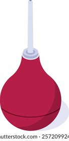 Isometric vector illustration representing a red rubber enema pear with a white tip, commonly used for medical procedures such as administering fluids or cleaning