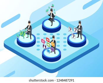 Isometric vector Illustration Representing Some Magicians Do Magic Shows with Virtual Reality and Augmented Reality Technology