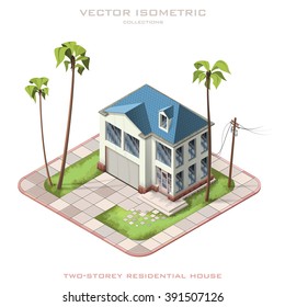 Isometric vector illustration representing two-storey residential house