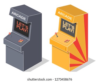Isometric vector illustration of a retro arcade machine. Retro Arcade Machine. Old fashioned retro games. 